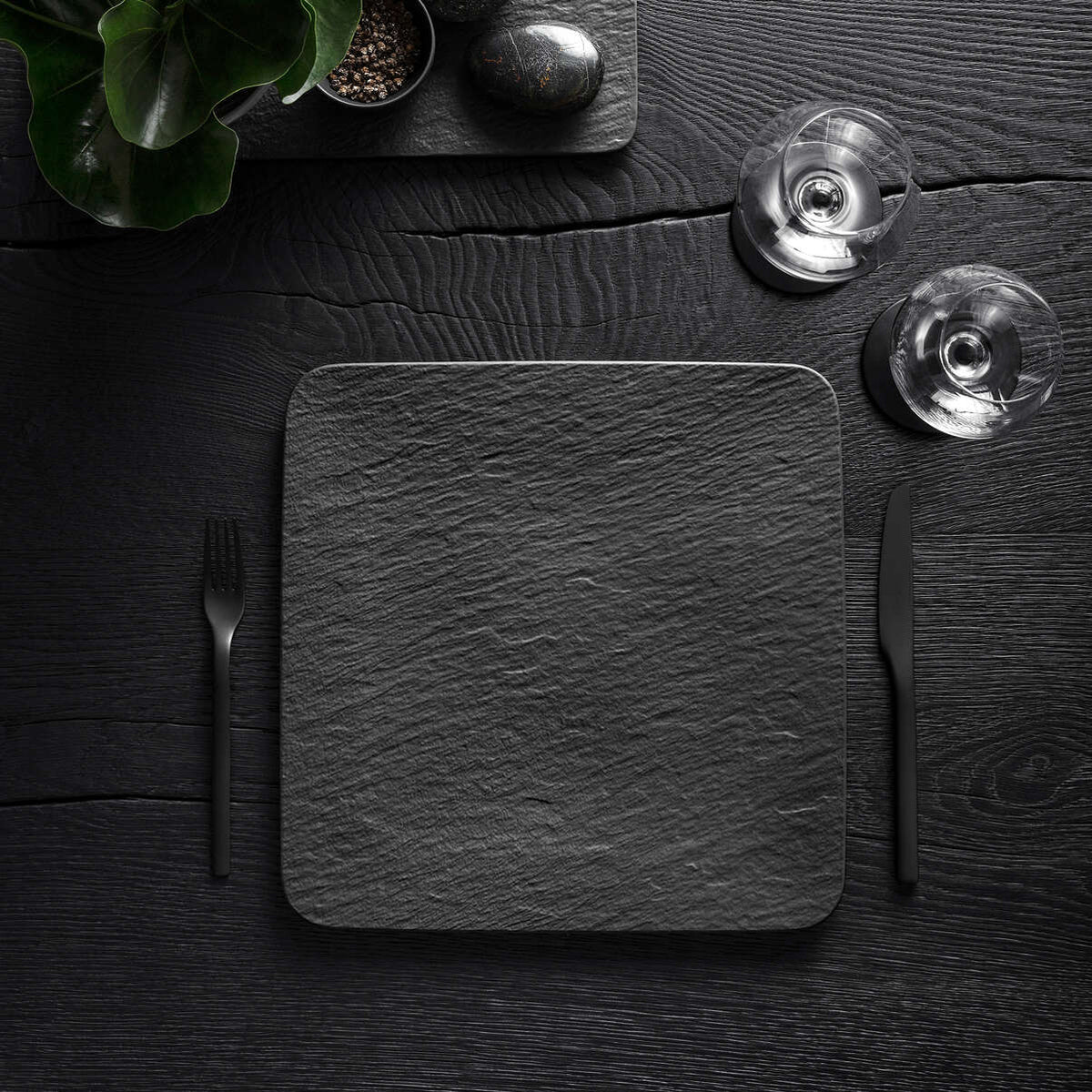Manufacture Rock Square Serving Plate/Gourmet Plate Black