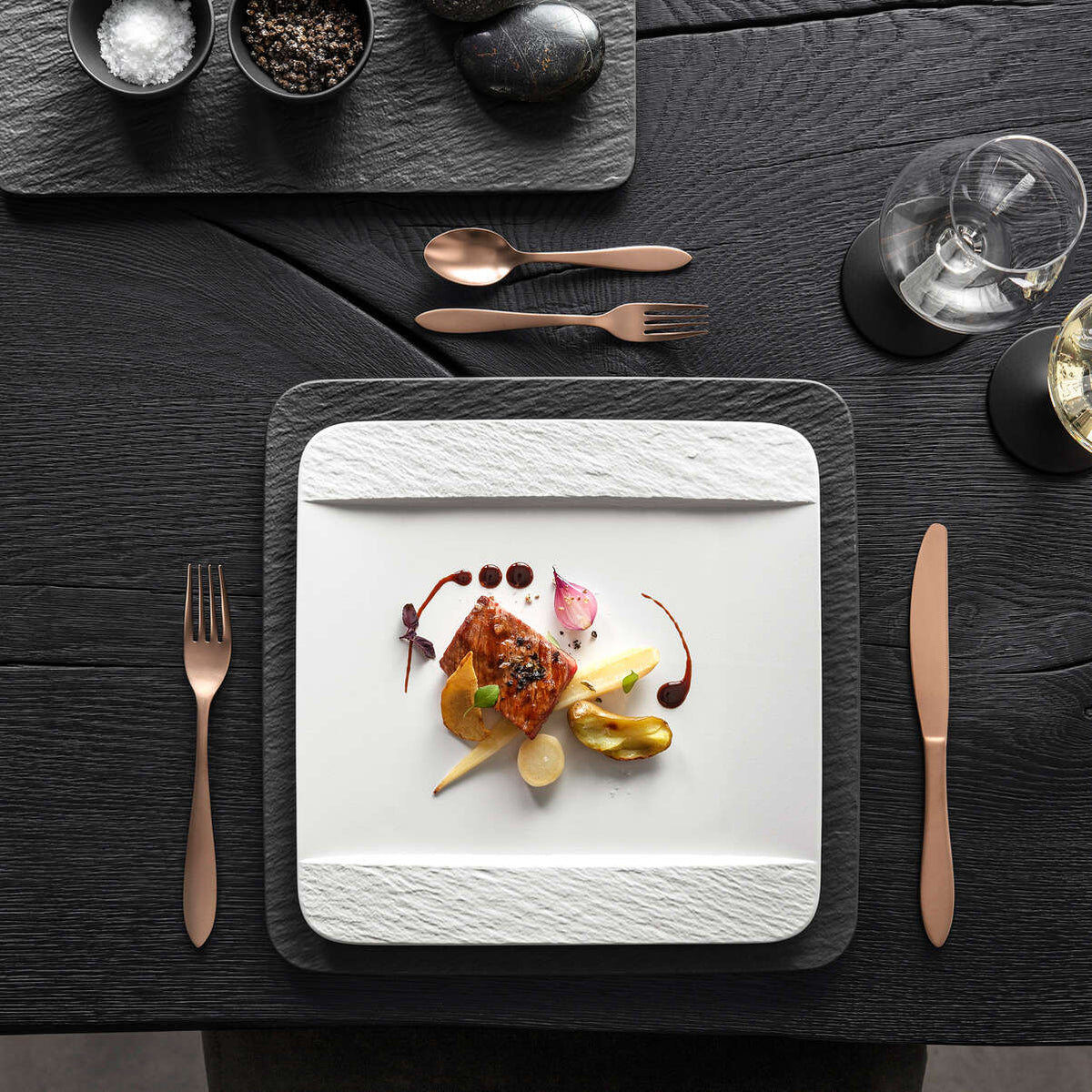 Manufacture Rock Blanc Square Flat Plate White