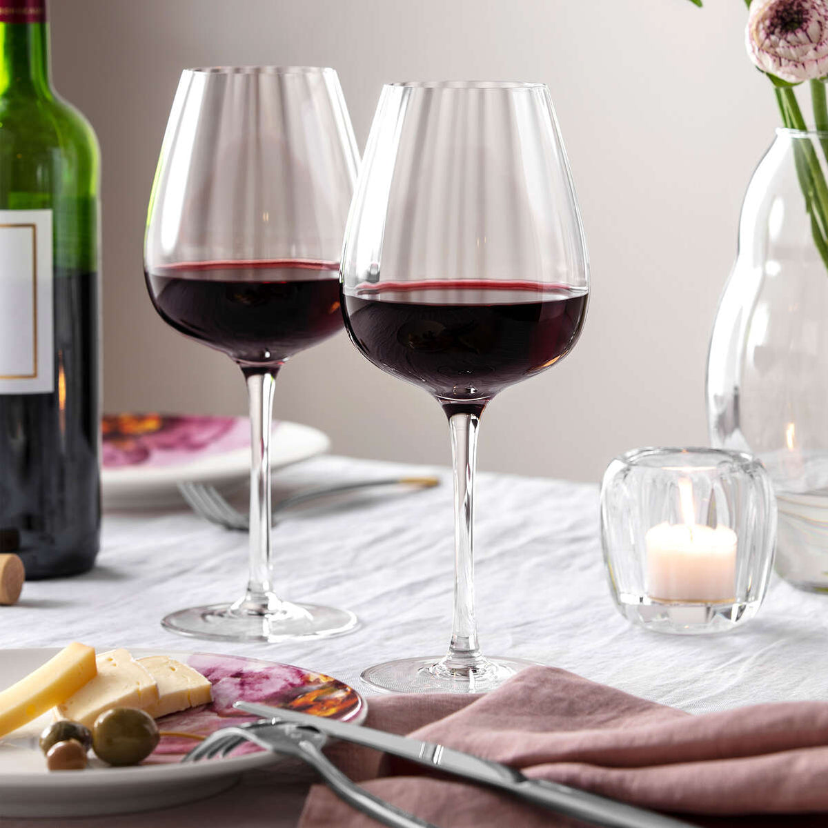 Rose Garden Red Wine Goblet Set, 4pcs