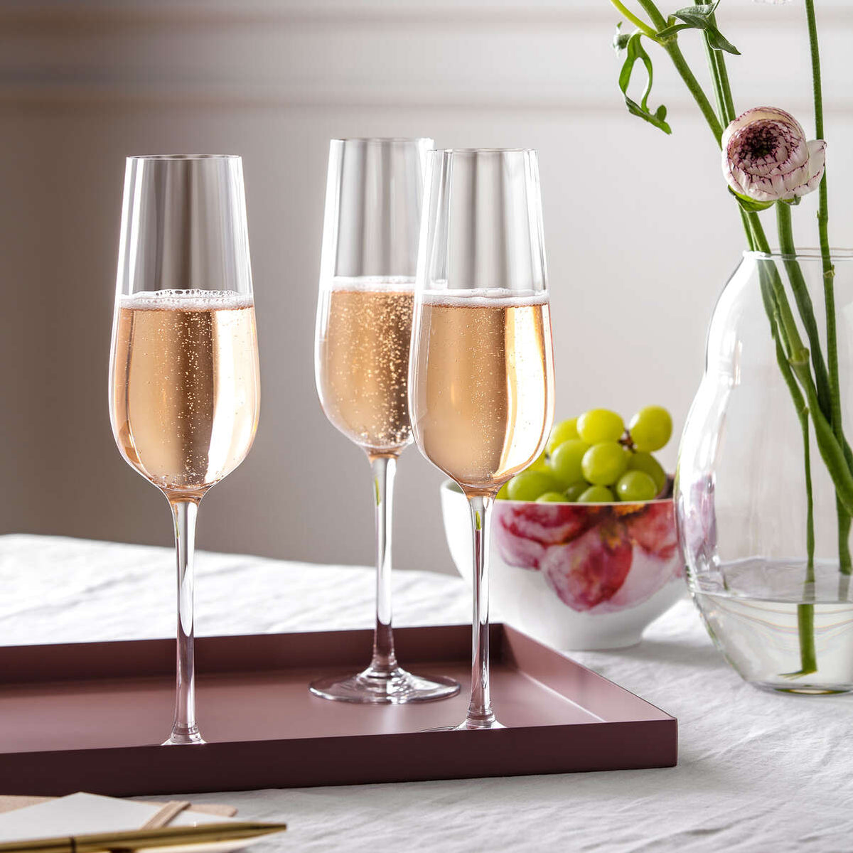 Rose Garden Champagne Flute Set, 4pcs