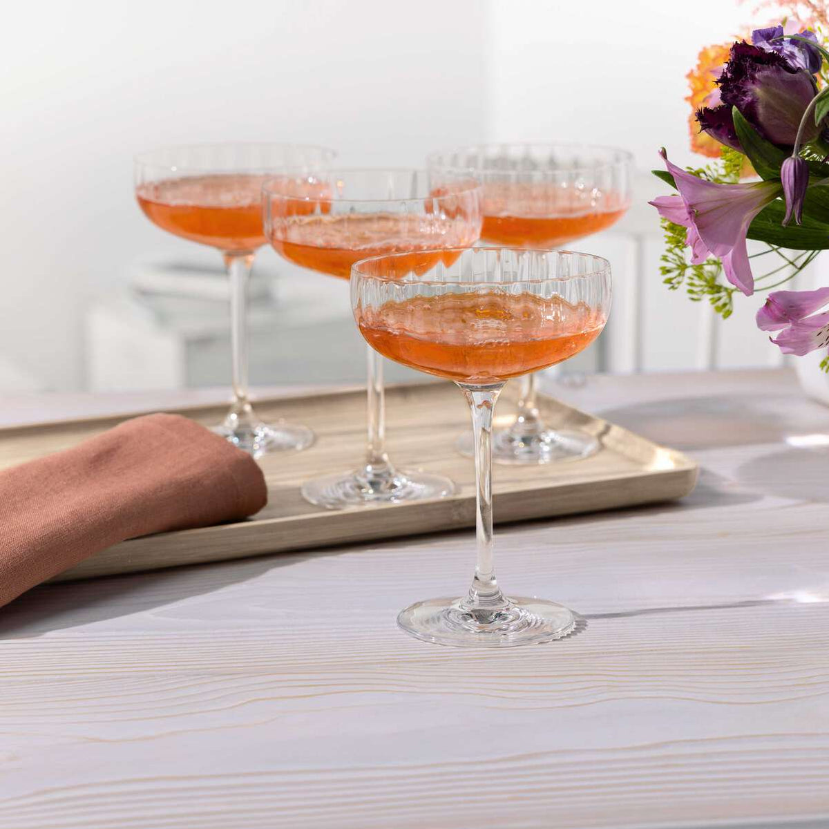 Rose Garden Sparkling Wine/Champagne Coupe Set, 4pcs