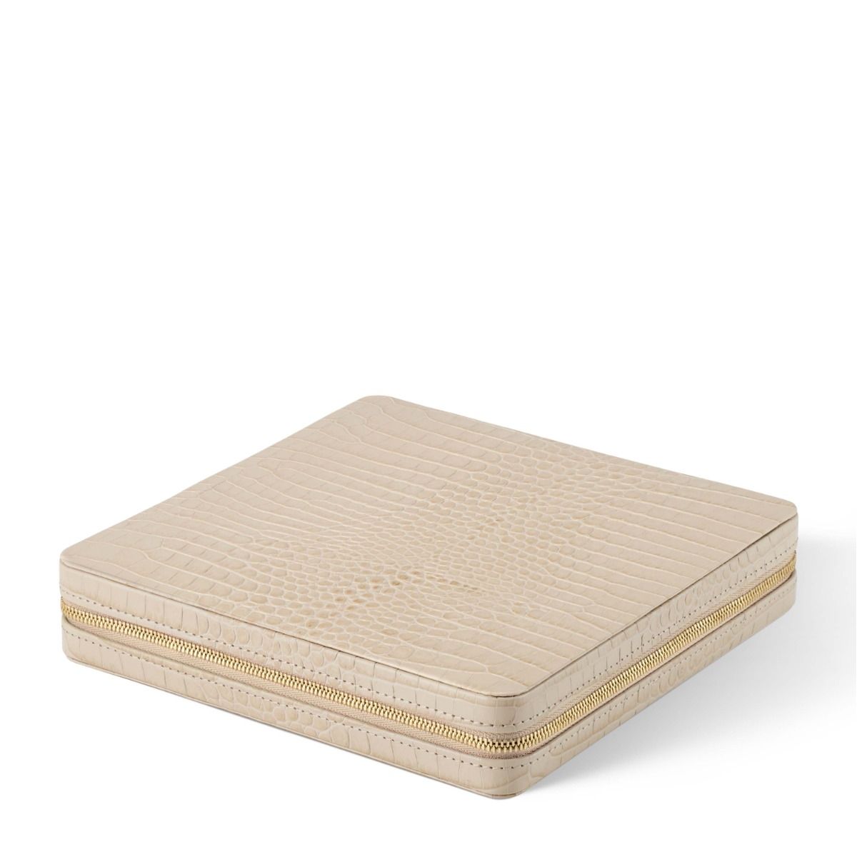 A wooden puzzle game set in an open beige fabric case, featuring donut-shaped and cross-shaped wooden pieces, photographed on a white background.