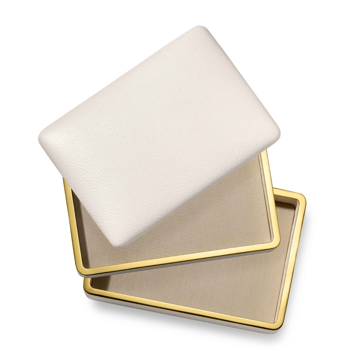Two square coasters with gold edges on a white background