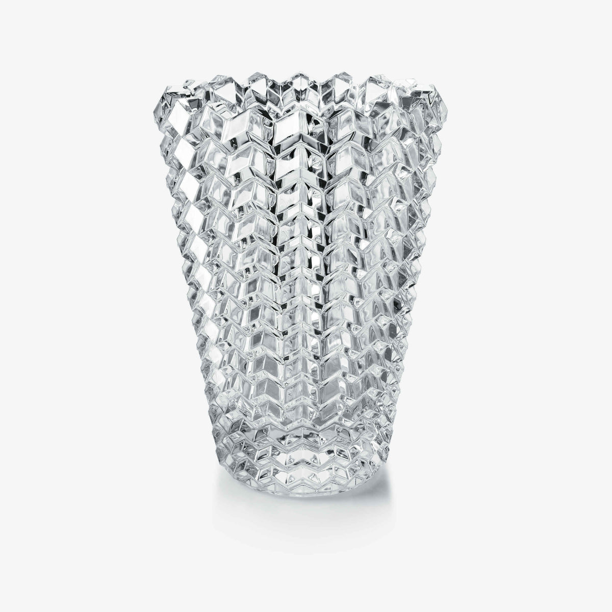 Large clear crystal vase with zig zag design 