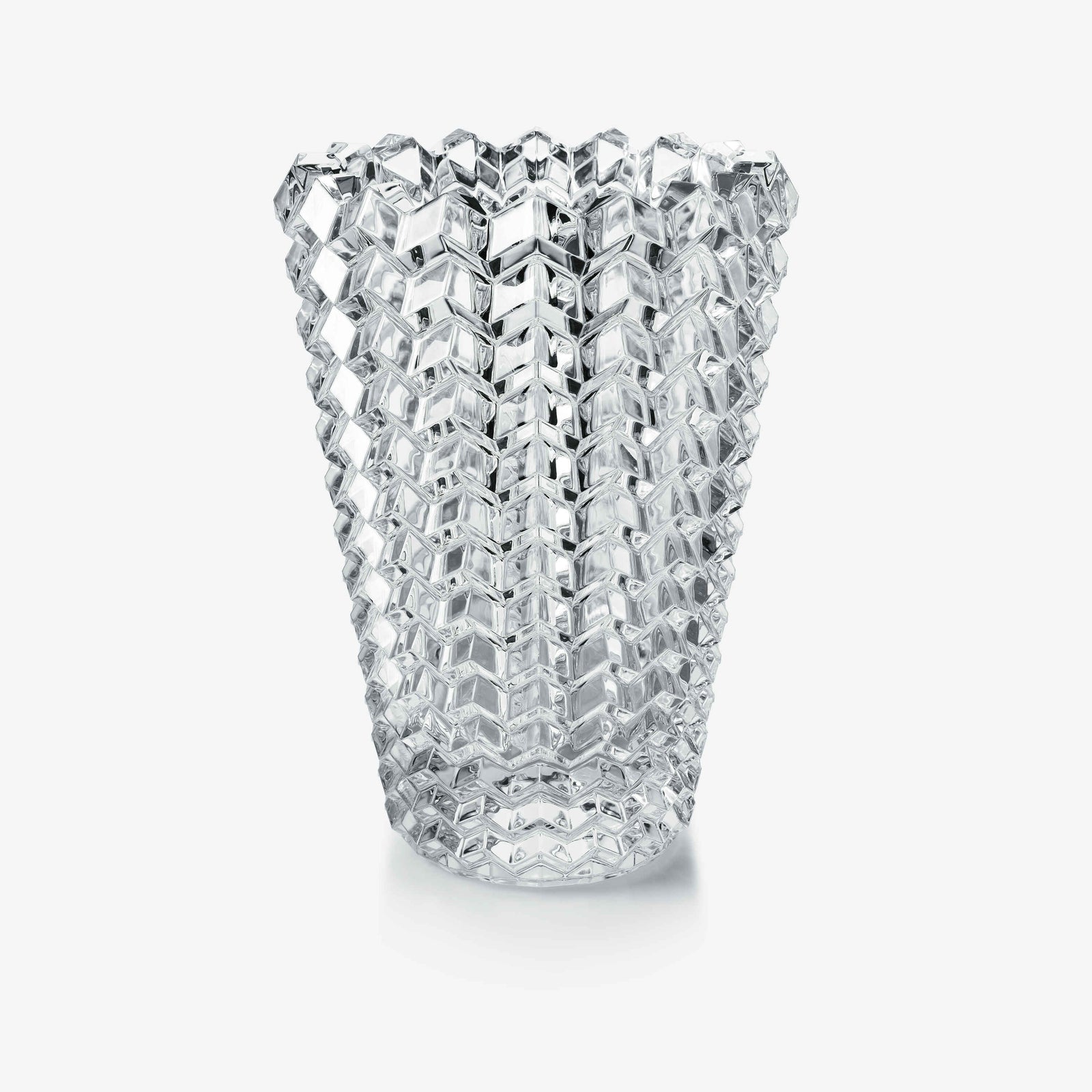 Large clear crystal vase with zig zag design 