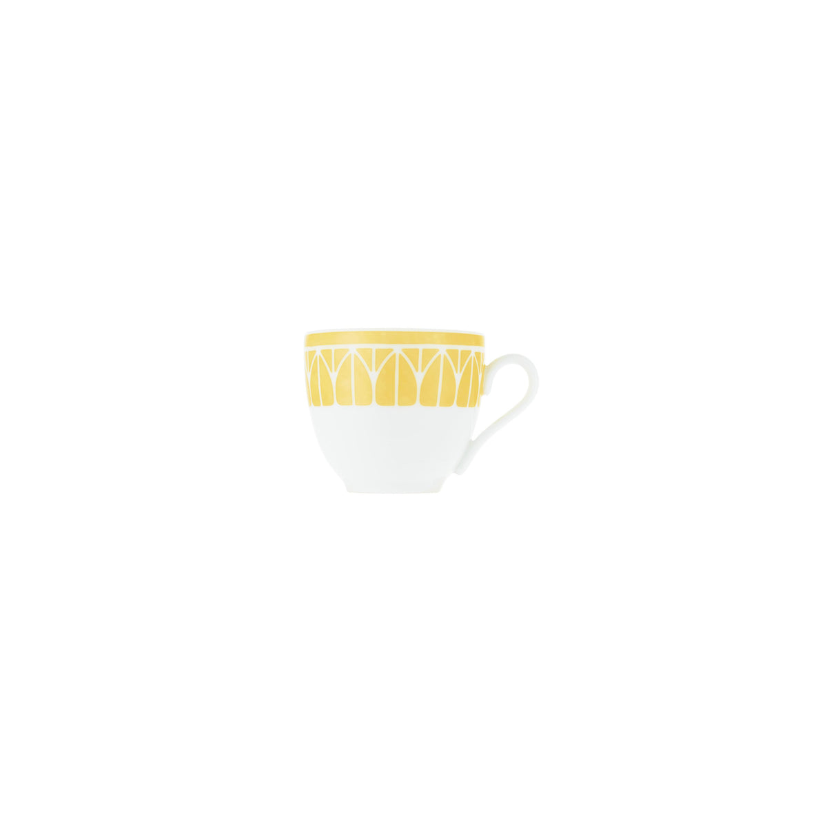 White mug with yellow interior on a green background