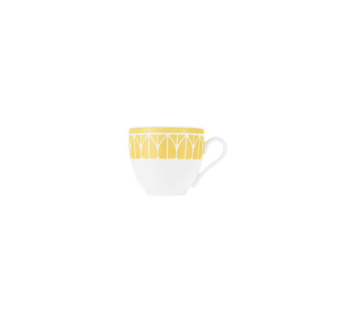 White mug with yellow interior on a green background