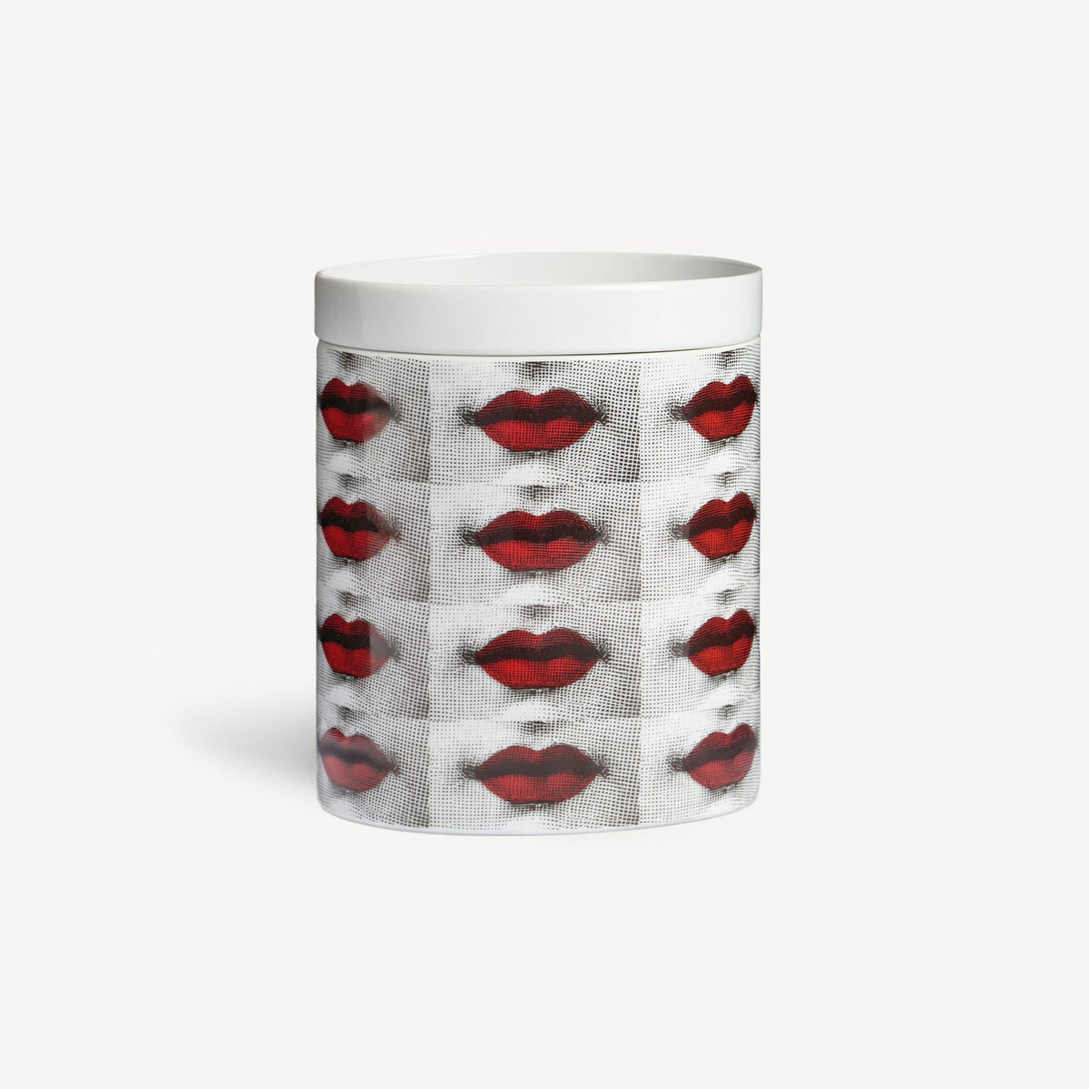 Mug with red lip pattern on a white background