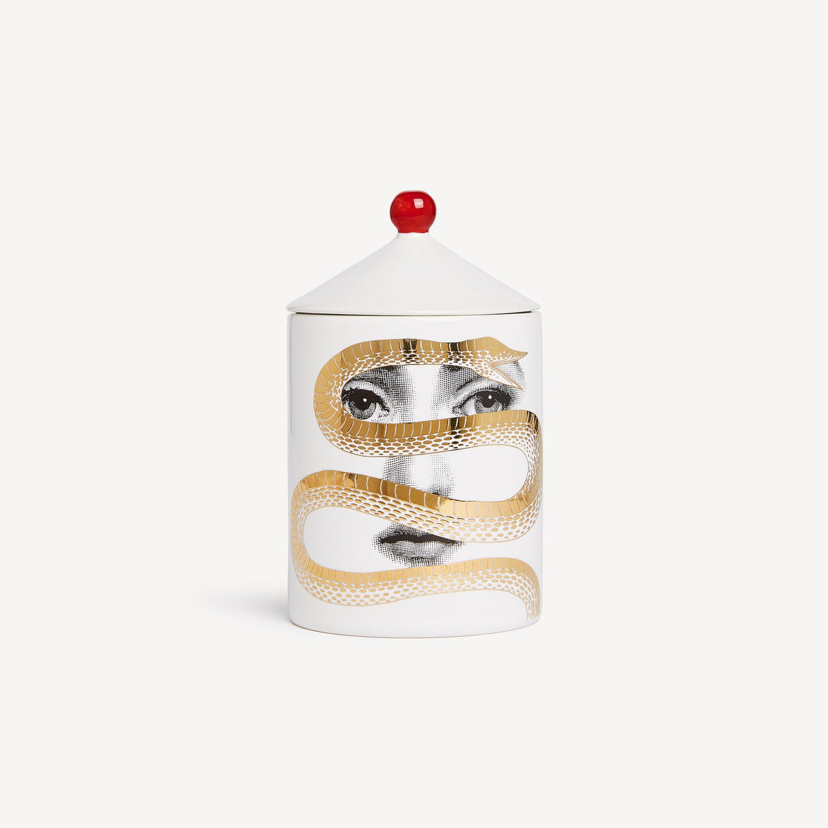 Candle with a decorative design on a white background