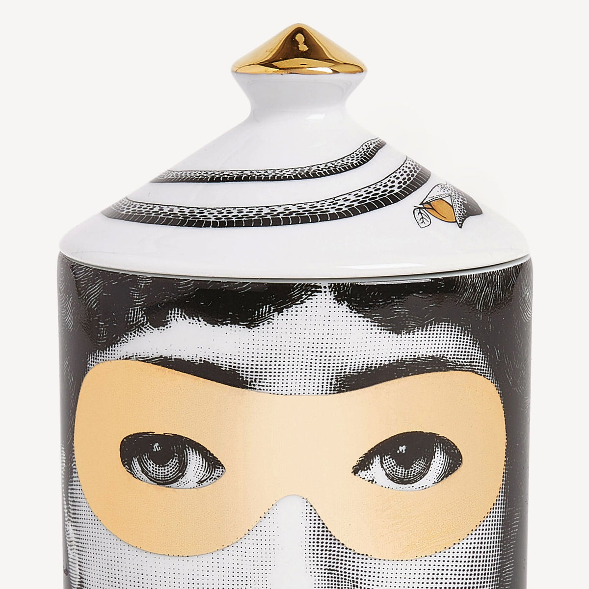 Decorative jar with artistic face design on a white background