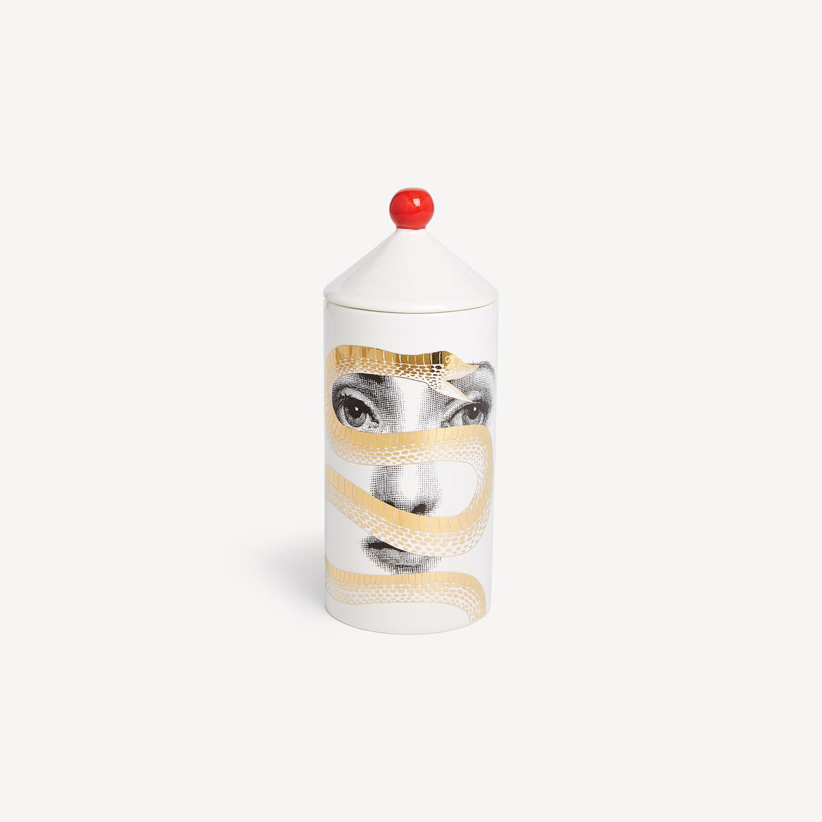Tumbler with a design of a face on a white background