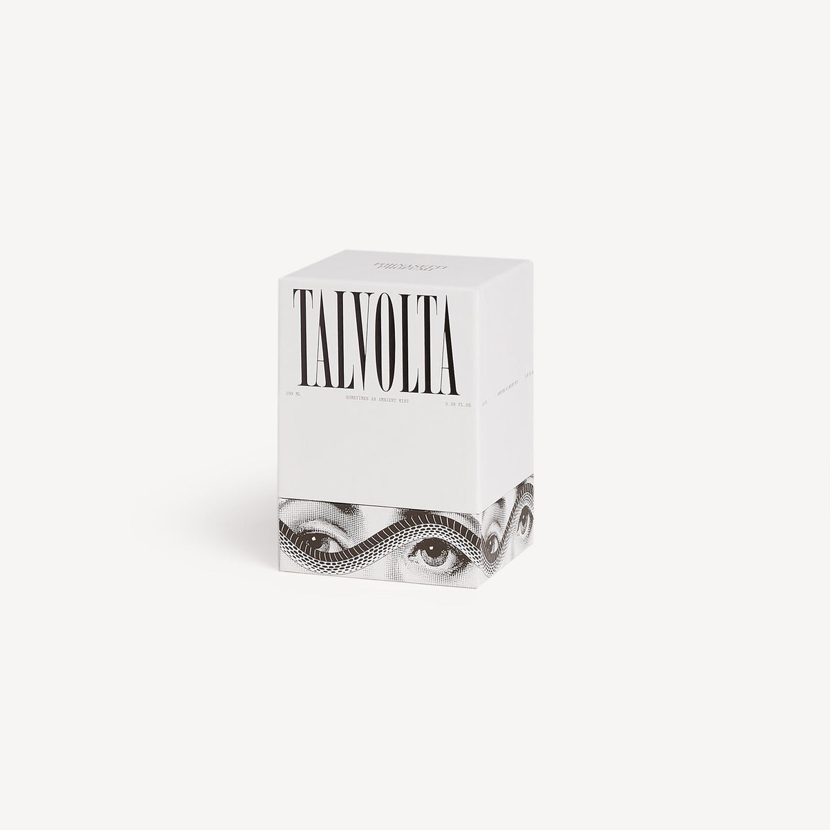 Clear cube with black text and snake design on a white background