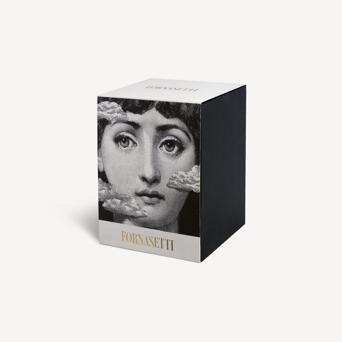 Fornasetti product packaging with a classical face design on a white background