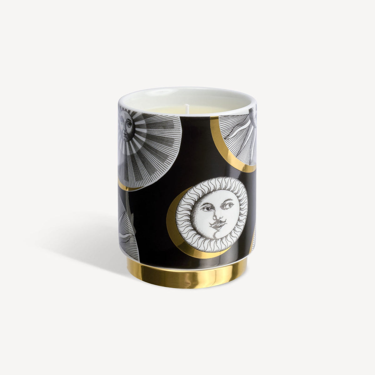 Ceramic mug with sun and moon design on a black background