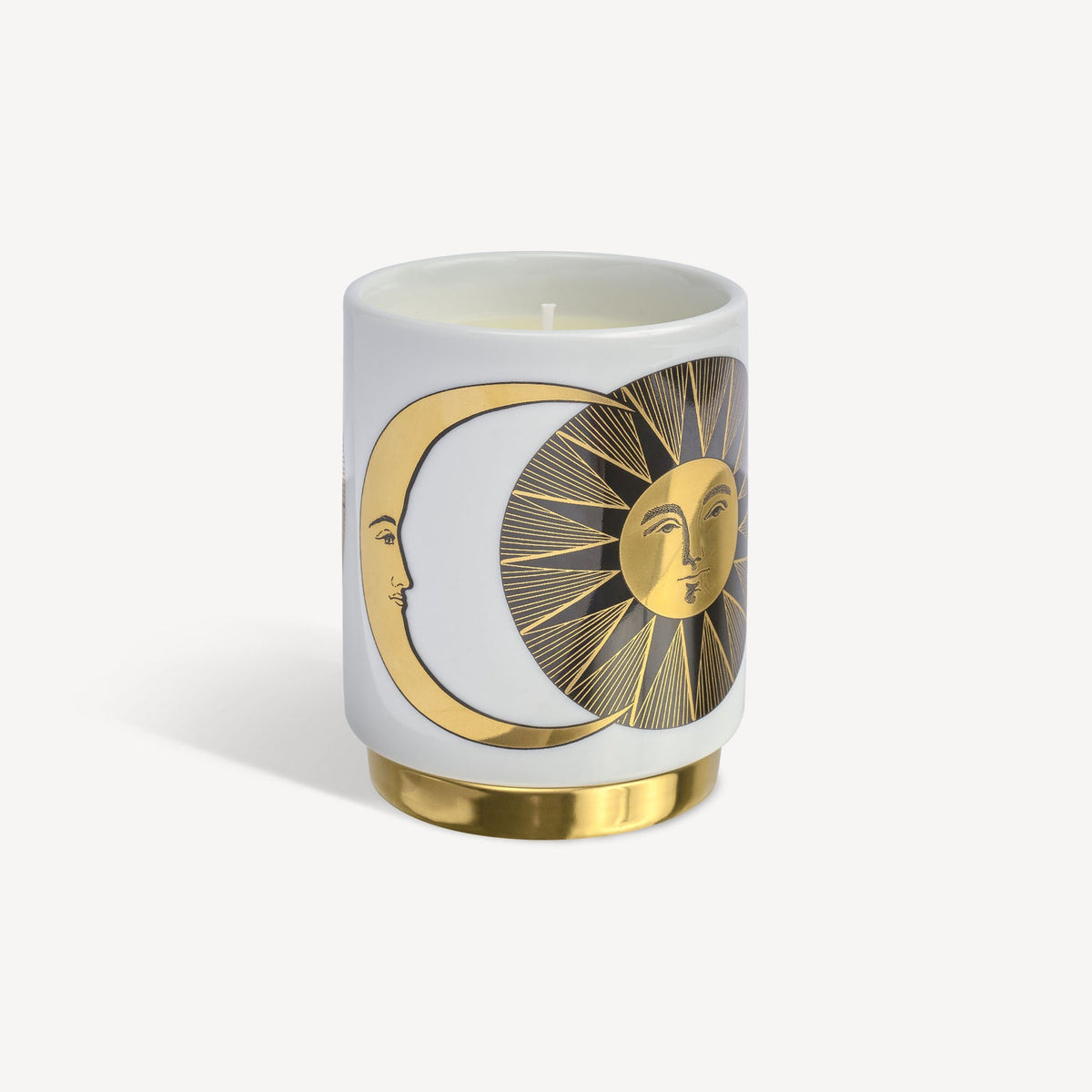 Candle with sun and moon design on a white background