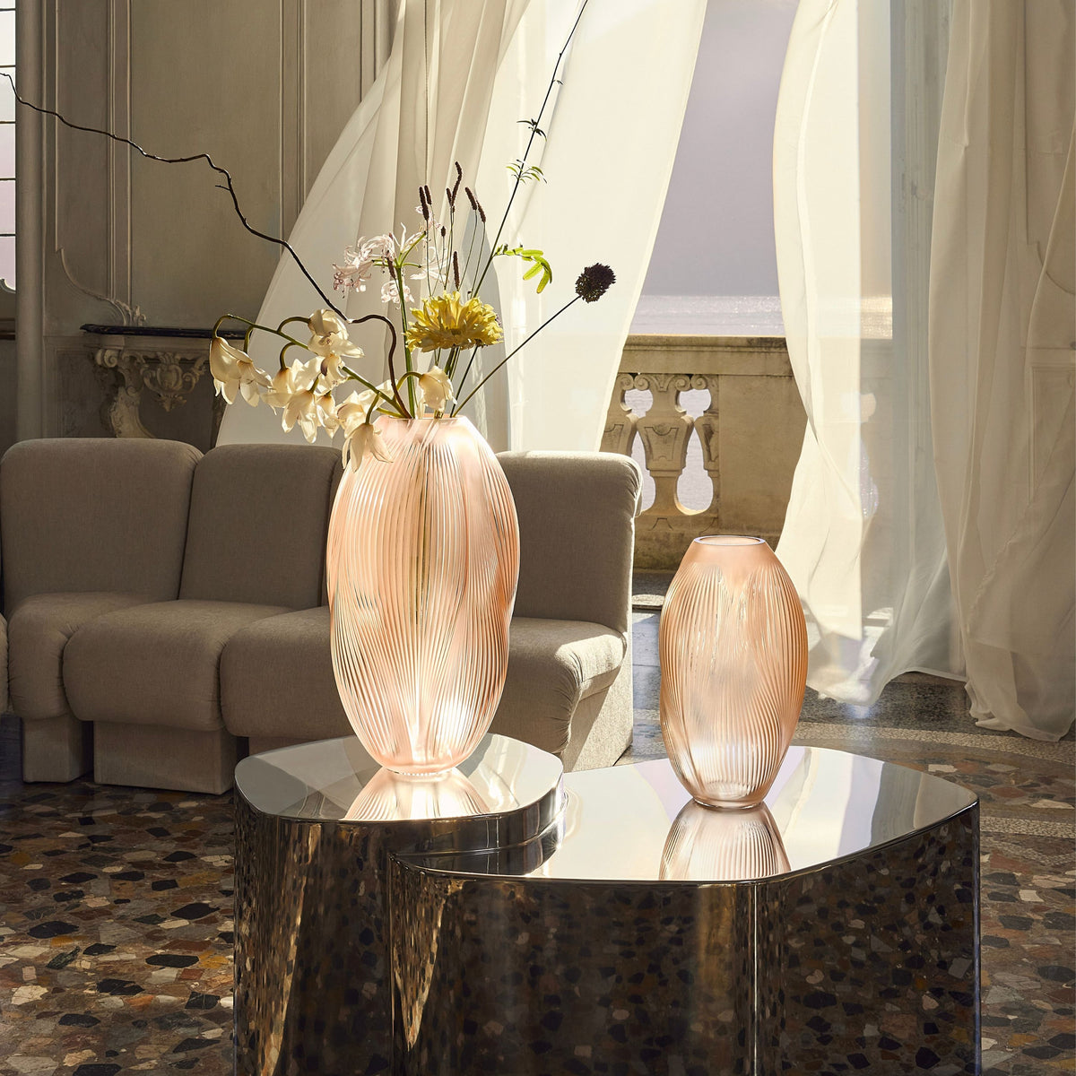 Alize Vase XXL With Pink and Gold Leaves