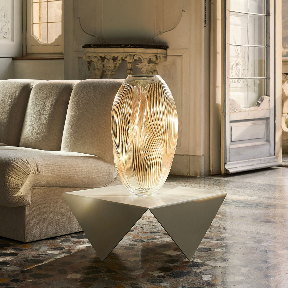Alize Vase XXL With Pink and Gold Leaves
