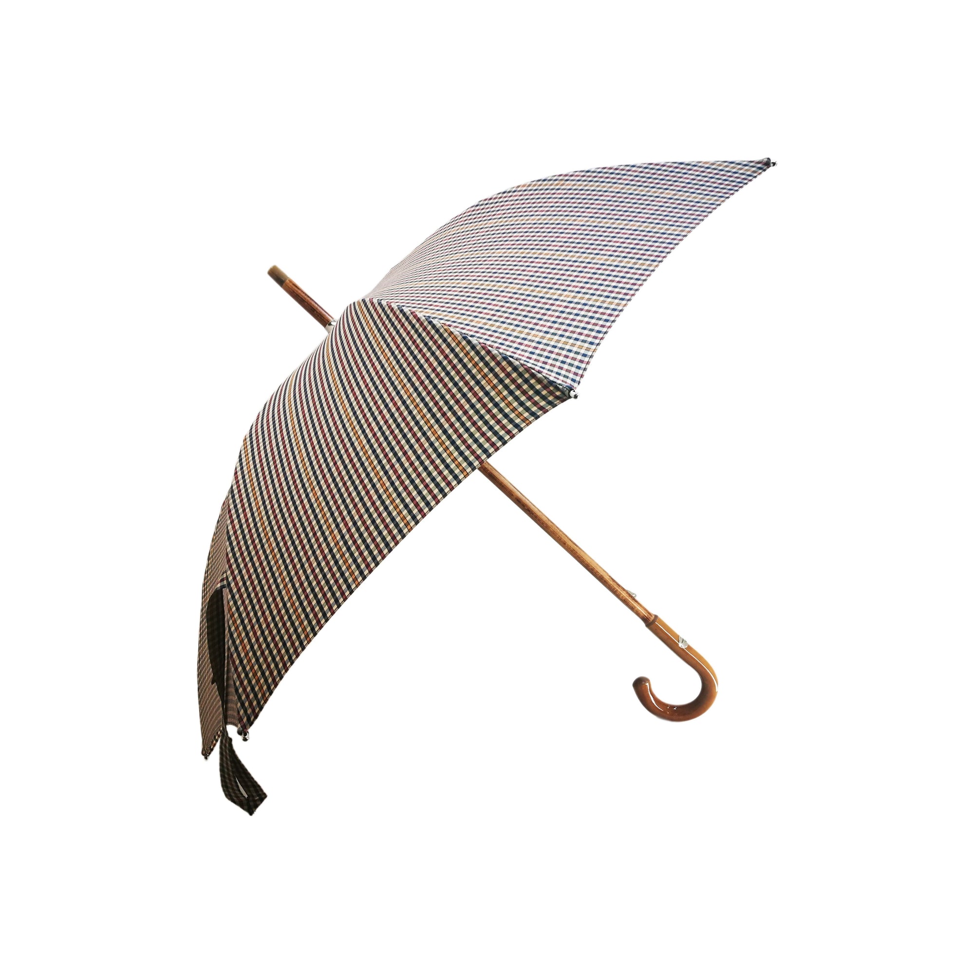 Cotton Check Umbrella with Malacca Root & Beech Wood