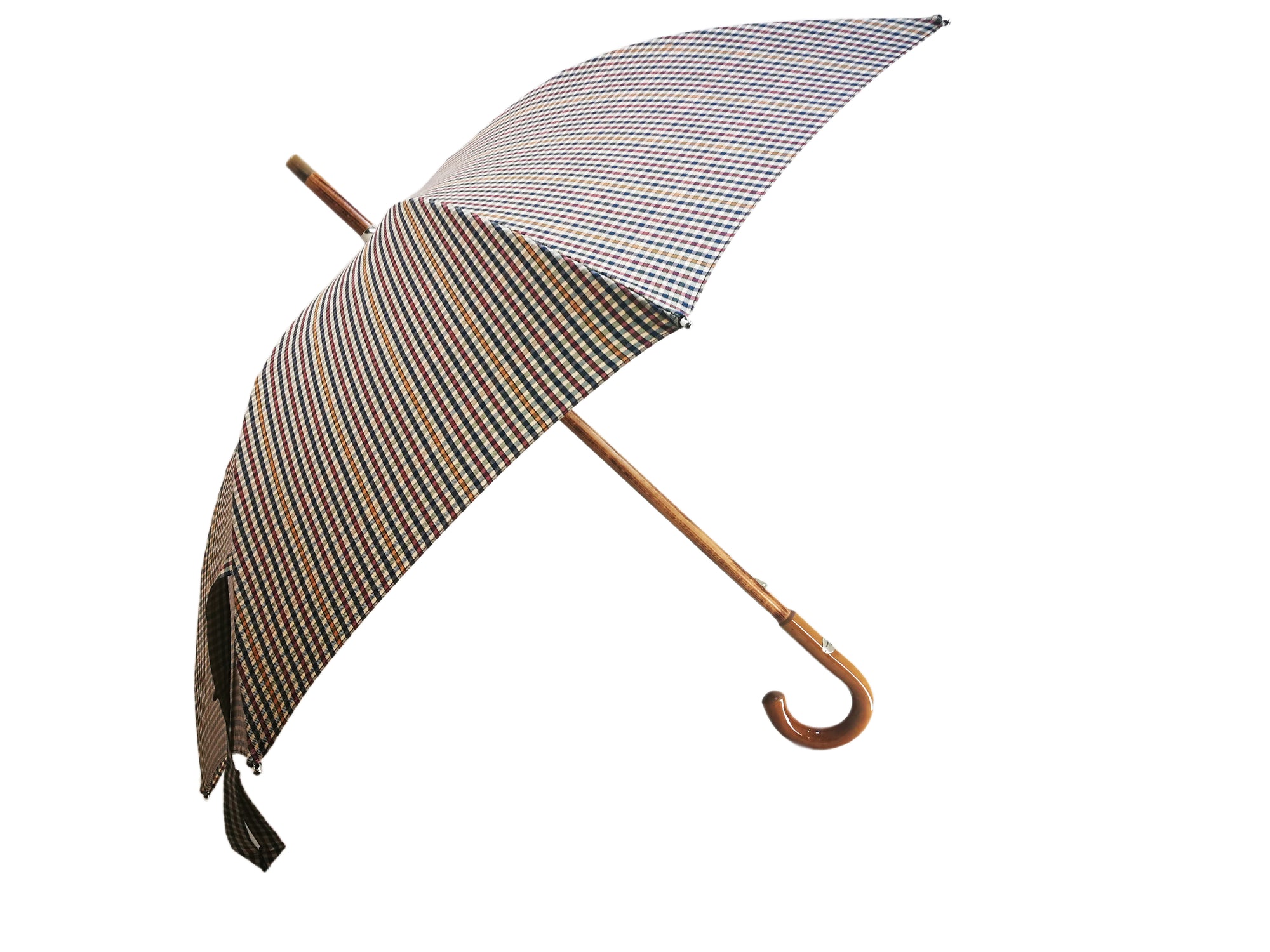 Cotton Check Umbrella with Malacca Root & Beech Wood
