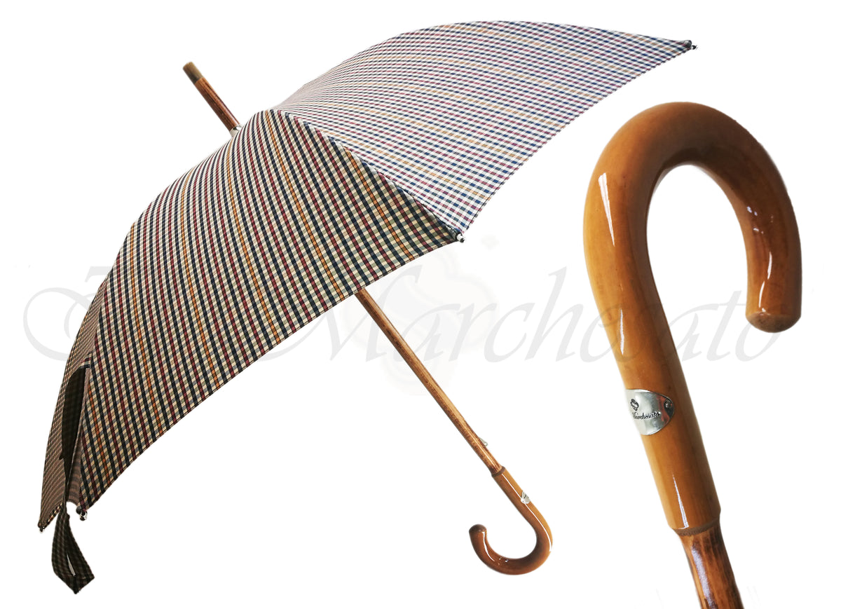 Cotton Check Umbrella with Malacca Root &amp; Beech Wood