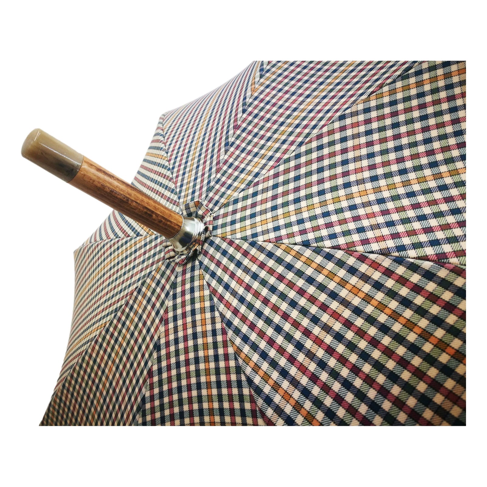 Cotton Check Umbrella with Malacca Root & Beech Wood