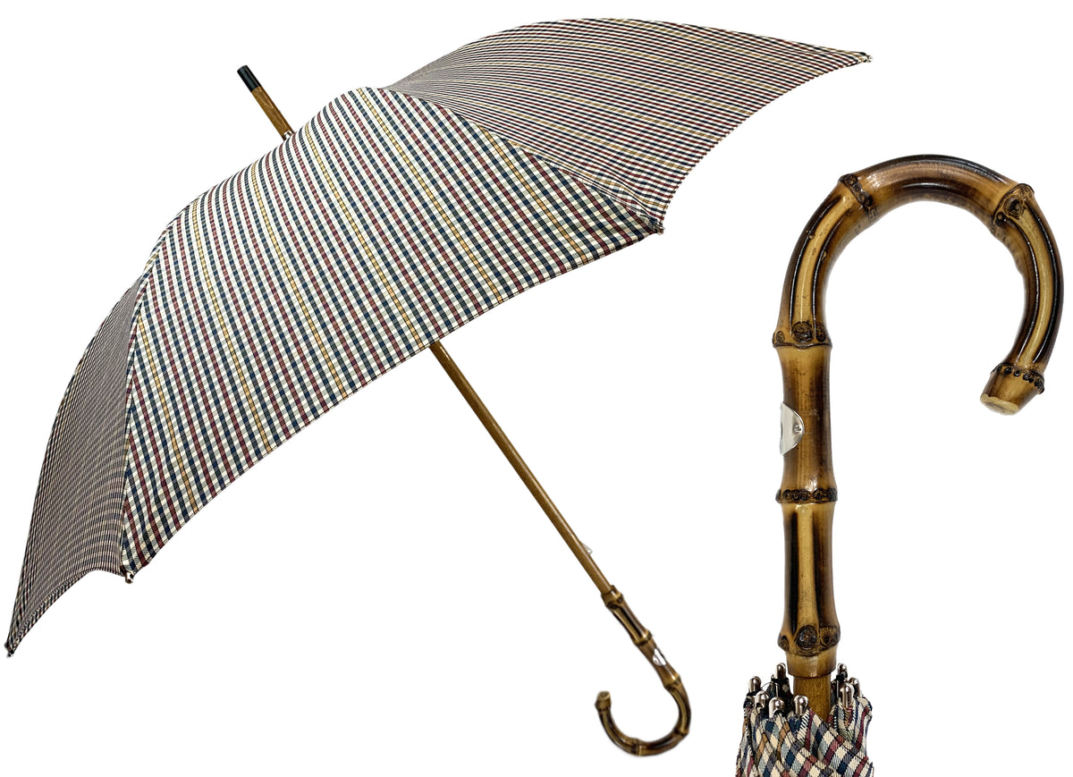 Cotton Check Umbrella with Bamboo Handle