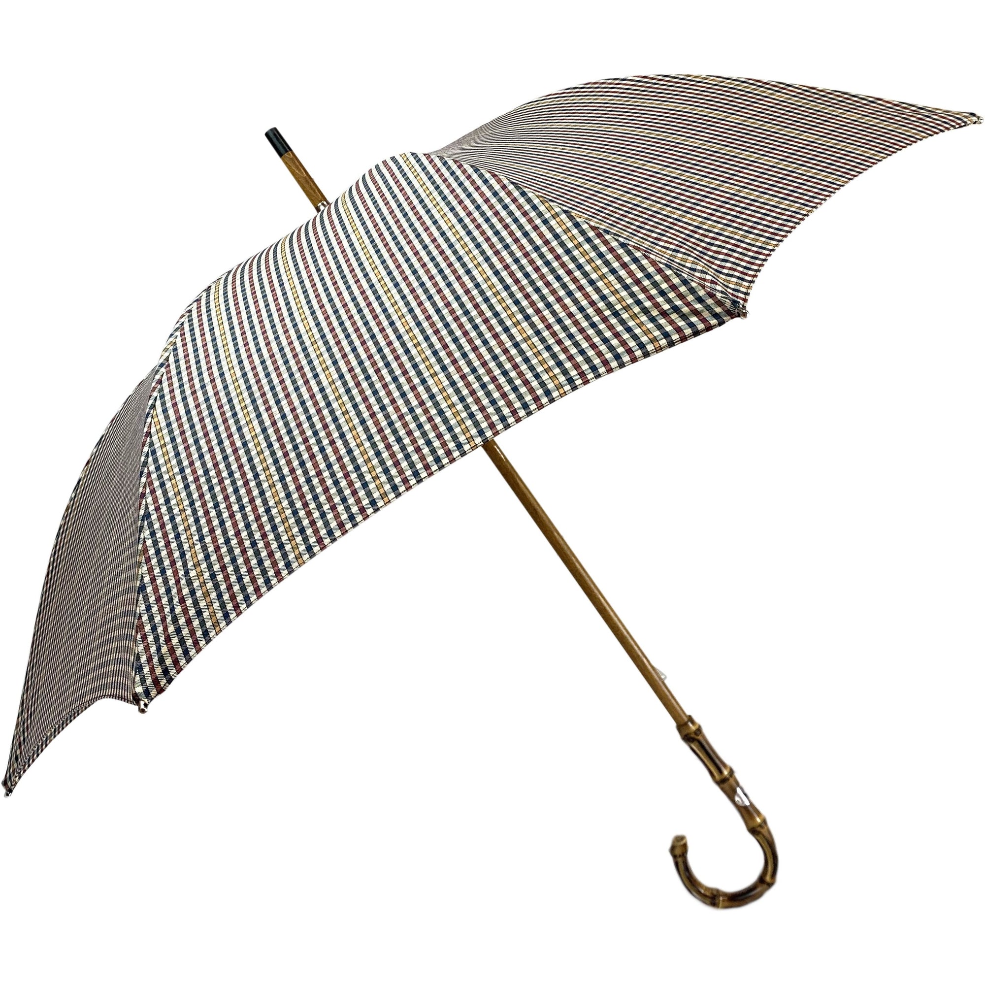 Cotton Check Umbrella with Bamboo Handle