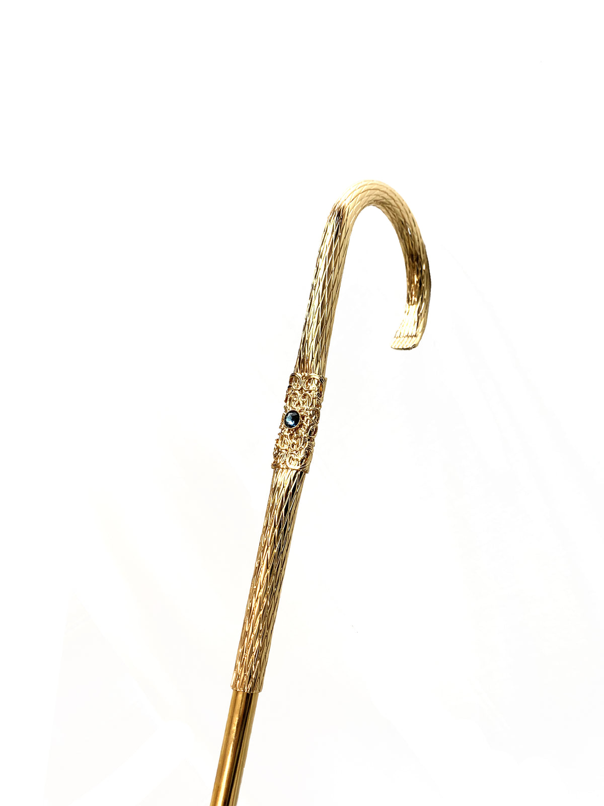 Ladies Beige &amp; Peacock Umbrella with Gold Handle &amp; Swarovski Crystal