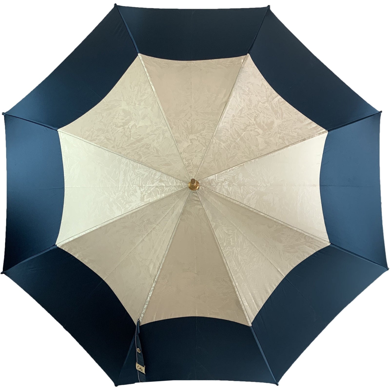 Ladies Beige & Peacock Umbrella with Gold Handle & Swarovski Crystal