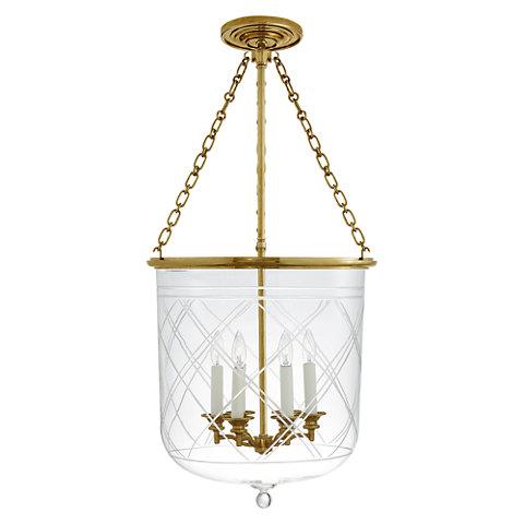 Cambridge Large Smoke Bell Lantern in Natural Brass with Clear Glass