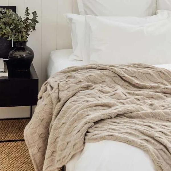 Chunky Cable Angora and Merino Wool Throw