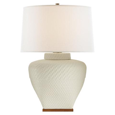 Isla Small Table Lamp White Leather Ceramic