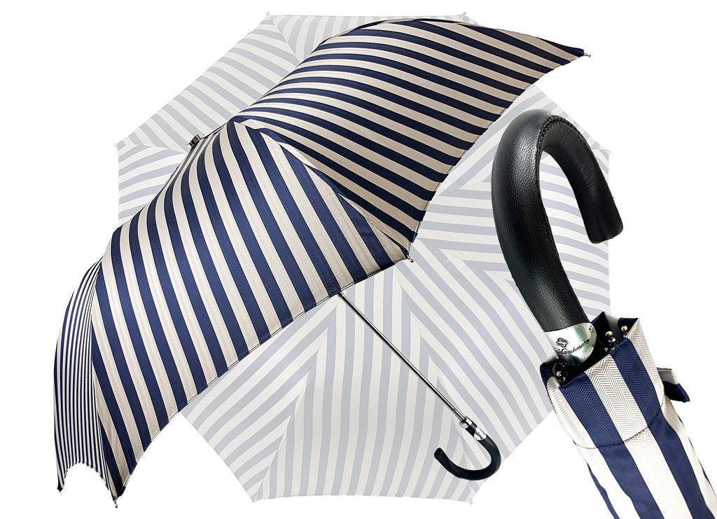 Elegant Striped Blue &amp; Grey Umbrella